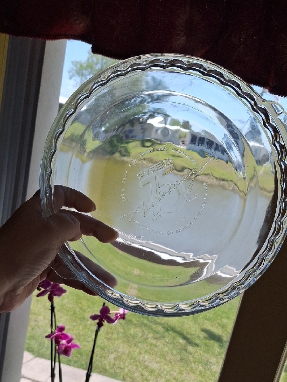 Pyrex Clear 75th Anniversary Glass Pie Plate with Scalloped Handled Rim